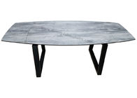Contemporary HPL Dining Table , Tempered Glass Horsebelly Extension Dining Table